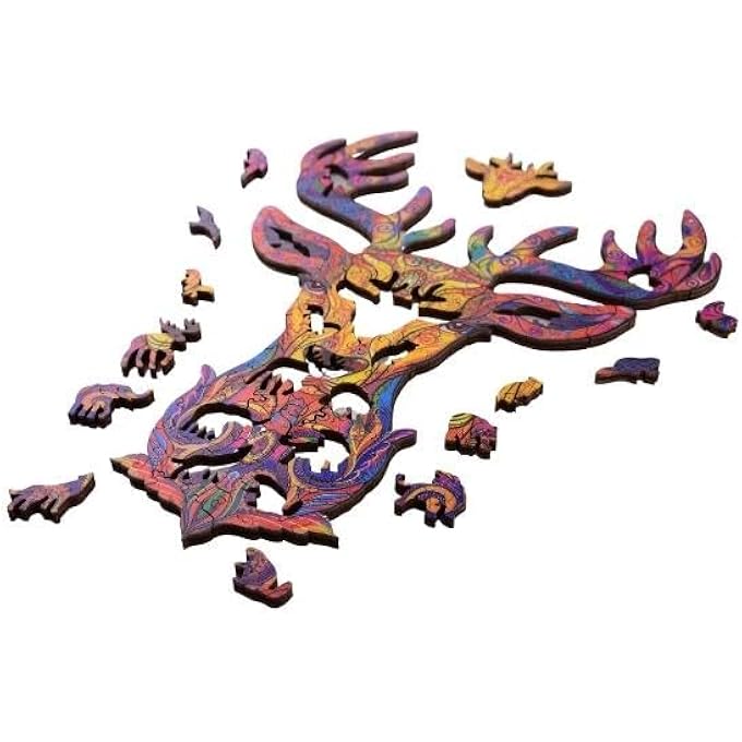 WOODEN JIGSAW PUZZLES, 3D WOODEN ANIMALS SHAPED PUZZLES, BEST GIFT FOR ADULTS AND KIDS DIY PUZZLE PIECE, COLORFUL UNIQUE SHAPED DEER PUZZLES A5-5.8 X 8.2 IN - Image 3